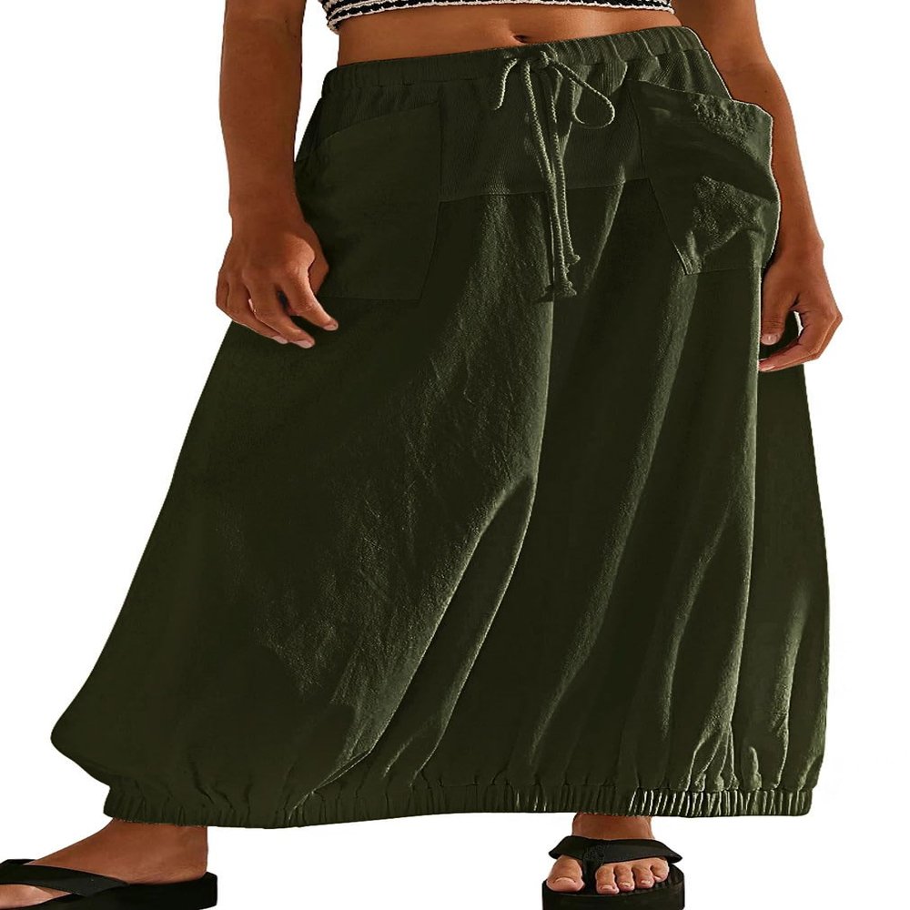 CHARTOU Women Baggy Parachute Skirt Comfy Casual Cotton Y2k Cargo Maxi Long Skirt (Small, Army Green)