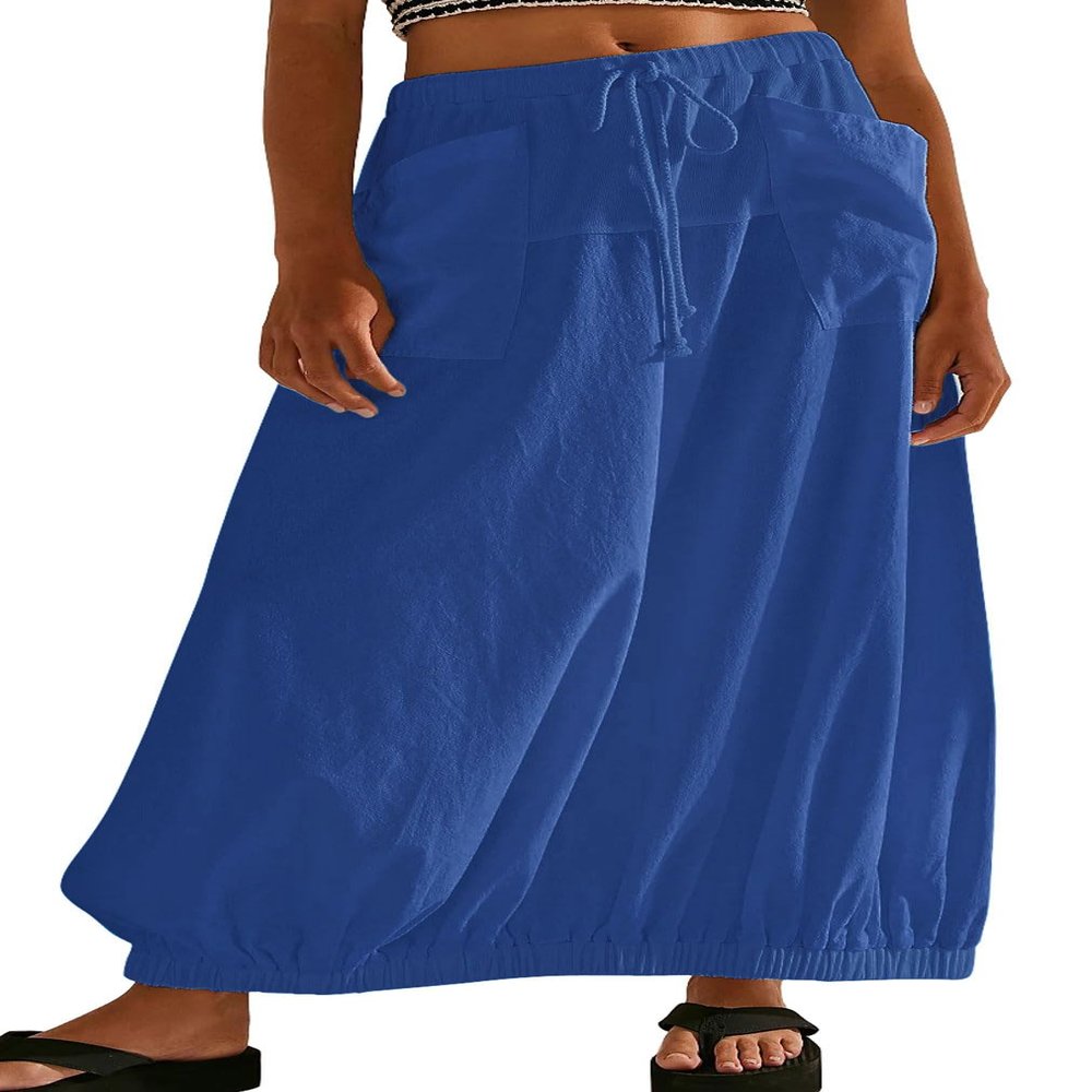 CHARTOU Women Baggy Parachute Skirt Comfy Casual Cotton Y2k Cargo Maxi Long Skirt (Small, Blue)