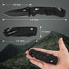 FLISSA Folding Pocket Knife with Clip, Glass Breaker and Seatbelt Cutter, Survival Knife for Emergency Rescue Situations, EDC Knife for Tactical, Hunting, Camping, Outdoor, Unique Gifts for Dad, Father-Black view 3