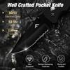 FLISSA Folding Pocket Knife with Clip, Glass Breaker and Seatbelt Cutter, Survival Knife for Emergency Rescue Situations, EDC Knife for Tactical, Hunting, Camping, Outdoor, Unique Gifts for Dad, Father-Black view 4