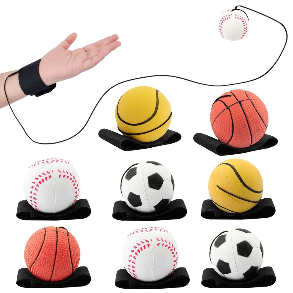 SAYAYA 8 PCS Wrist Return Ball on a String 2.36 Inches Rebound Sport Balls with Elastic Strap Baseball Soccer Tennis Practice Party Favors, Wrist Exercise and Fun Play for Kids & Adults (Mix)