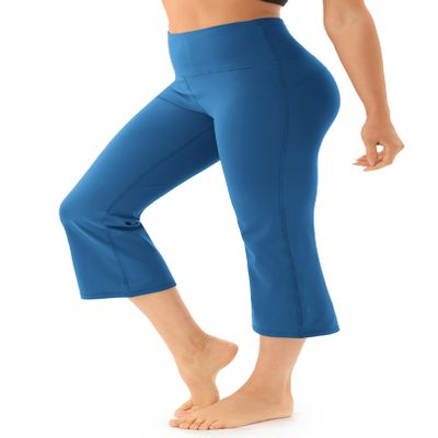 AFITNE Capri Pants for Women Bootcut Yoga Pants with Pockets High Waisted Flare Workout Bootleg Printed Yoga Crop Flared Athletic Gym Pants Sea Blue - XXL