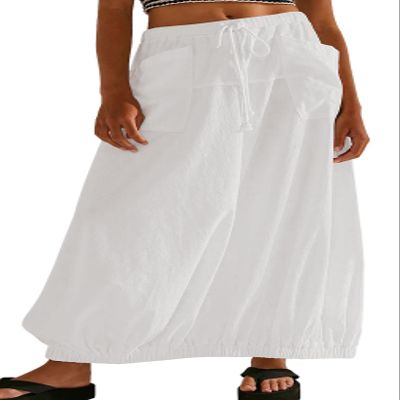 CHARTOU Women Baggy Parachute Skirt Comfy Casual Cotton Y2k Cargo Maxi Long Skirt (XX-Large, White)