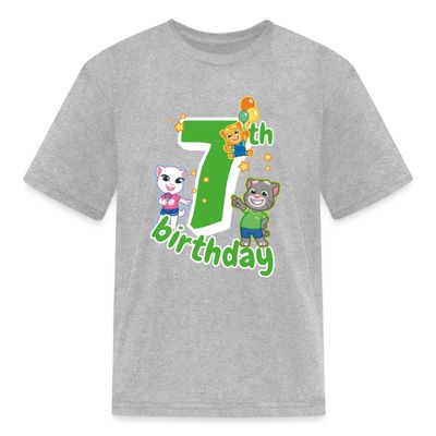 Spreadshirt Talking Tom & Friends 7th Birthday Kid's T-Shirt, L, Heather Gray