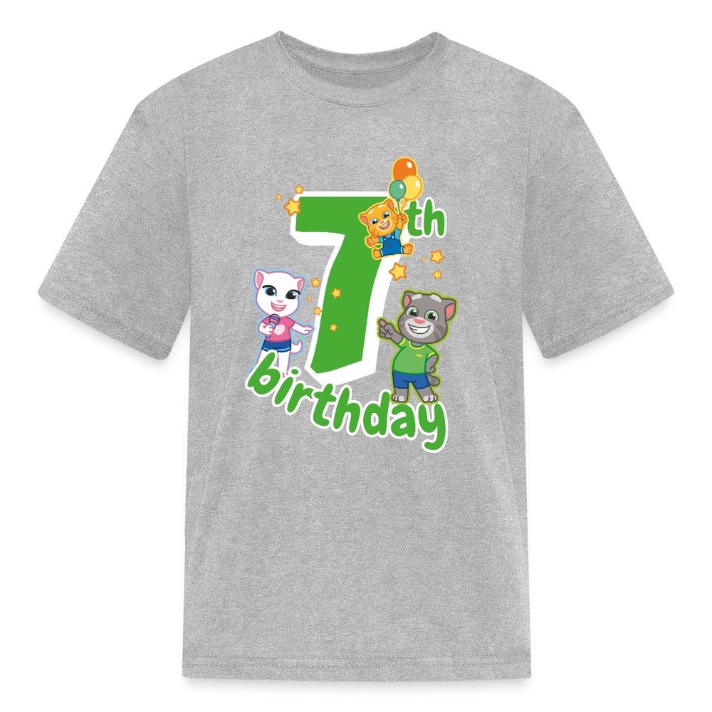 Spreadshirt Talking Tom & Friends 7th Birthday Kid's T-Shirt, L, Heather Gray