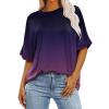 slqdgmryz Oversized Shirts for Women Round Neck Rolled Elbow Length Half Sleeve Tshirts Shirts Tie Dye Cute Trendy 1/2 Sleeve Tunic Tops to Wear with Leggings Casual Spring Blouses 2025,Dark Purple,L view 1