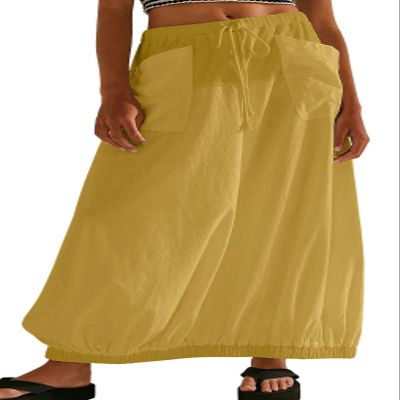 CHARTOU Women Baggy Parachute Skirt Comfy Casual Cotton Y2k Cargo Maxi Long Skirt (Small, Yellow)