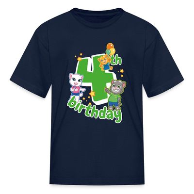 Spreadshirt Talking Tom & Friends 4th Birthday Kid's T-Shirt, S, Navy