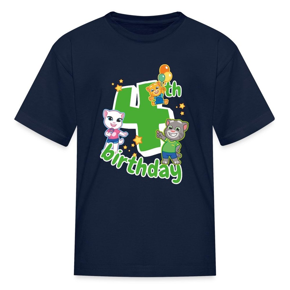 Spreadshirt Talking Tom & Friends 4th Birthday Kid's T-Shirt, S, Navy