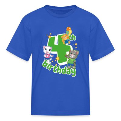 Spreadshirt Talking Tom & Friends 4th Birthday Kid's T-Shirt, XL, Royal Blue