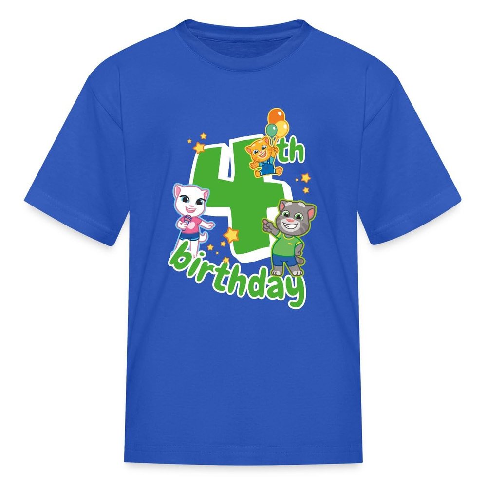 Spreadshirt Talking Tom & Friends 4th Birthday Kid's T-Shirt, XL, Royal Blue