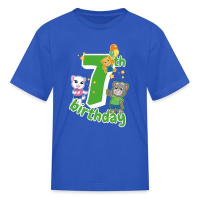 Spreadshirt Talking Tom & Friends 7th Birthday Kid's T-Shirt, S, Royal Blue