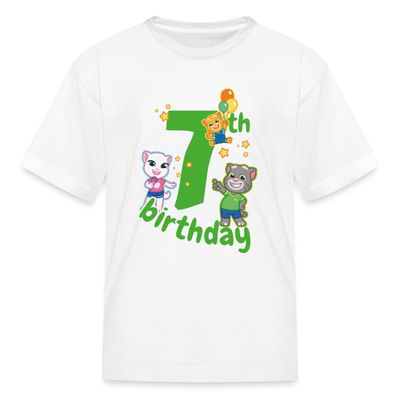 Spreadshirt Talking Tom & Friends 7th Birthday Kid's T-Shirt, S, White