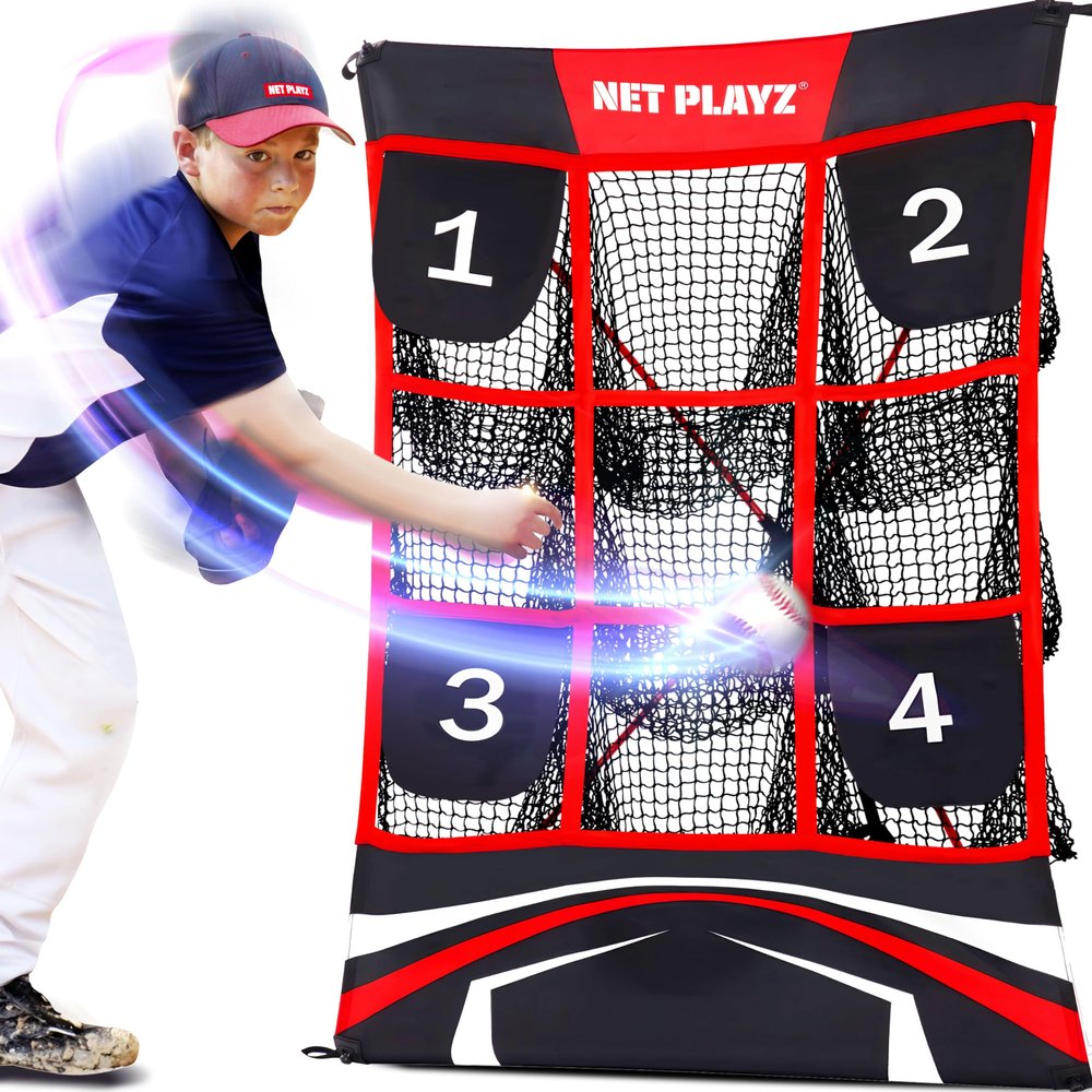 Baseball Pitching Net Target Net - 9 Pocket Strike Zone Pitcher Training Aid, Softball Self-Train Practice Net