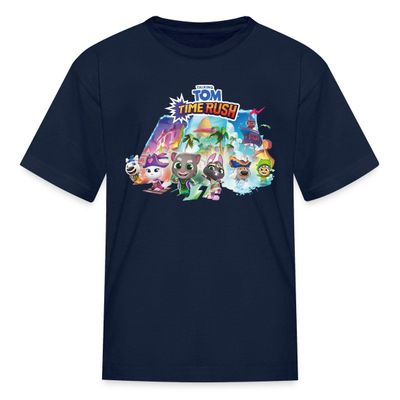 Spreadshirt Talking Tom Time Rush and The Magic Gate Kid's T-Shirt, S, Navy