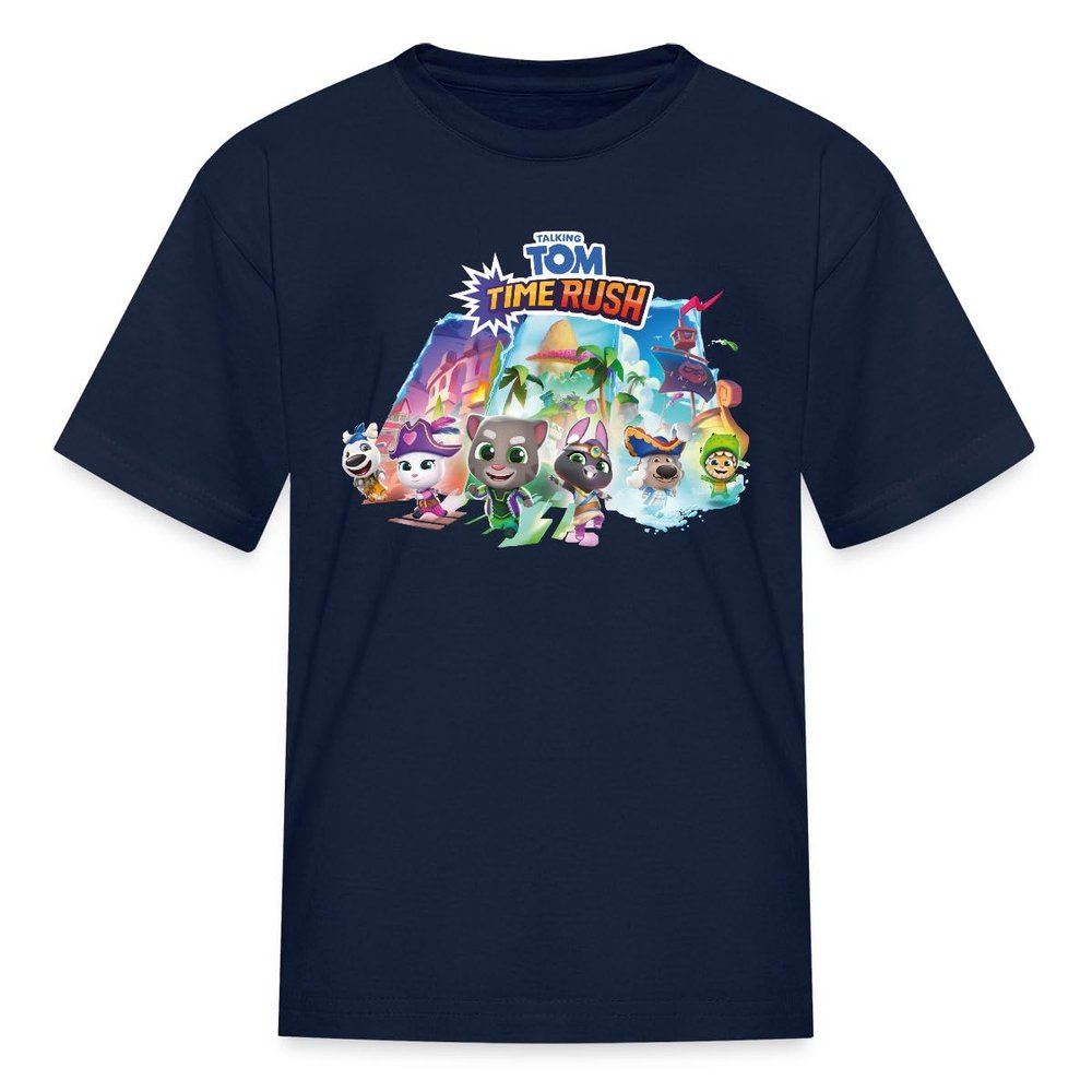 Spreadshirt Talking Tom Time Rush and The Magic Gate Kid's T-Shirt, S, Navy