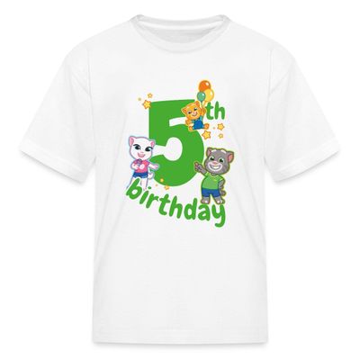 Spreadshirt Talking Tom & Friends 5th Birthday Kid's T-Shirt, S, White