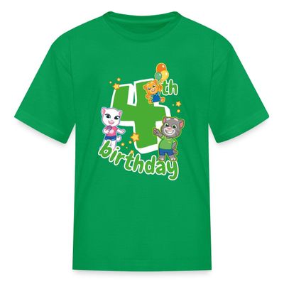 Spreadshirt Talking Tom & Friends 4th Birthday Kid's T-Shirt, M, Kelly Green