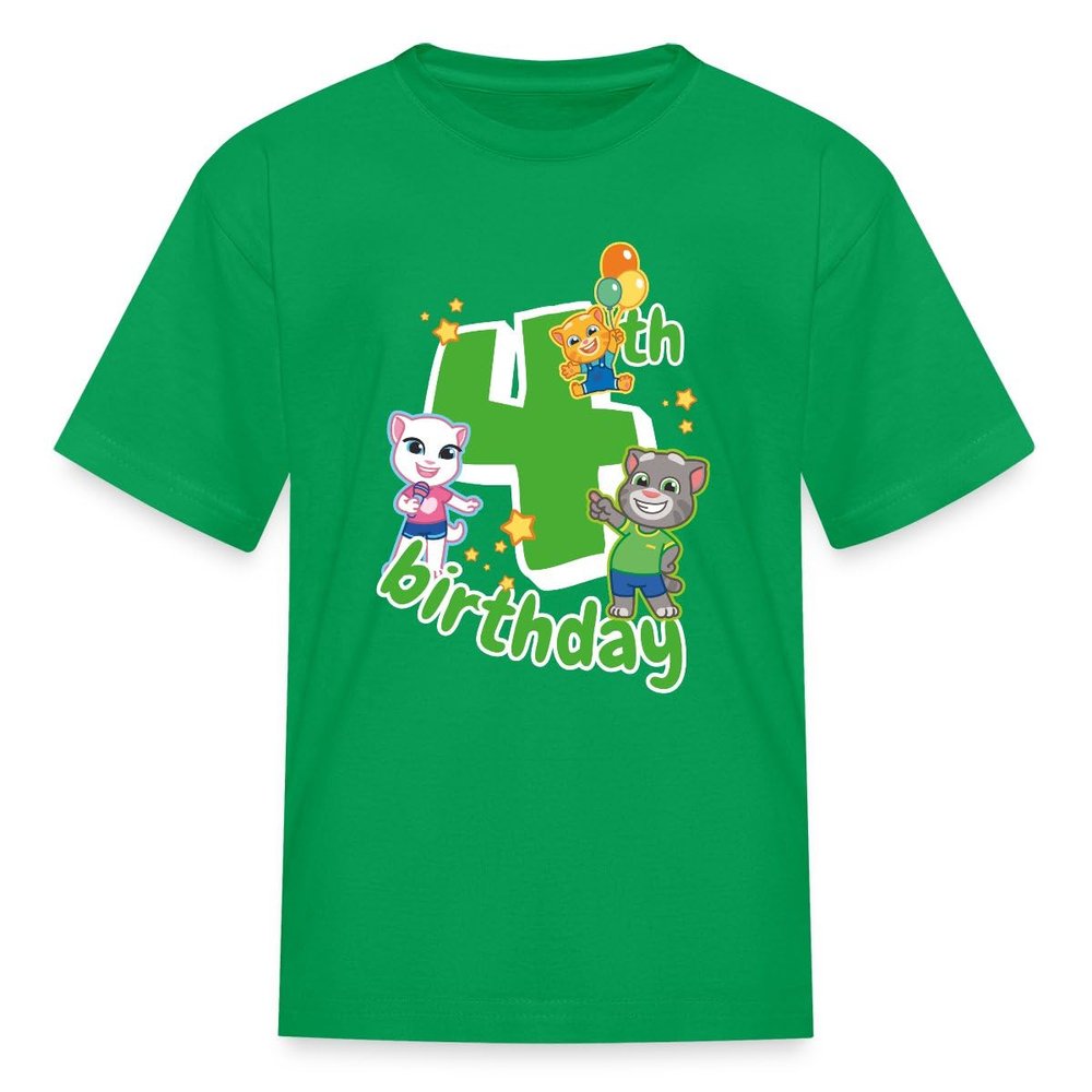 Spreadshirt Talking Tom & Friends 4th Birthday Kid's T-Shirt, M, Kelly Green