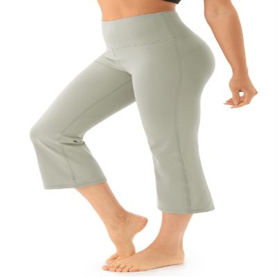 AFITNE Capri Pants for Women Bootcut Yoga Pants with Pockets High Waisted Flare Workout Bootleg Printed Yoga Crop Flared Athletic Gym Pants Lignt Grey - XL