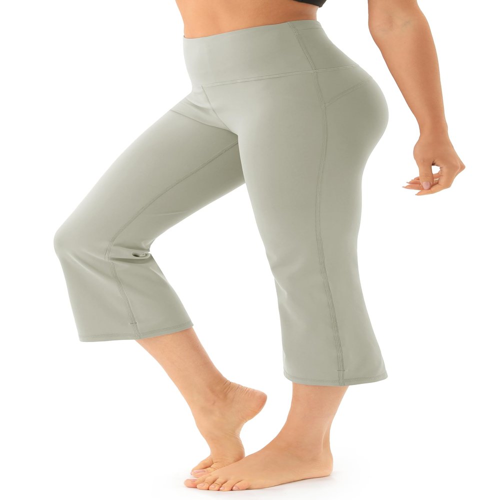 AFITNE Capri Pants for Women Bootcut Yoga Pants with Pockets High Waisted Flare Workout Bootleg Printed Yoga Crop Flared Athletic Gym Pants Lignt Grey - XL