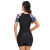 IBTOM CASTLE Scuba Swimsuit for Women: Ladies Summer Zipper Rash Guard Short Sleeve Crew Neck Swimwear Sun Protection Surfing Rashguard Boyleg One Piece Sport Padded Bathing Suits Black & Pink XXL view 2
