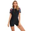 IBTOM CASTLE Surfing Swimsuits for Women: Ladies Modest Short Sleeve One Piece Swimwear Boyleg Rashguard Padded Bathing Suit UPF 50 Front Zip Summer Swimming Beachwear Holiday Wetsuit Black M view 1