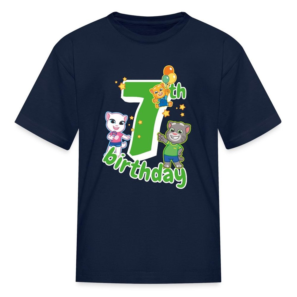 Spreadshirt Talking Tom & Friends 7th Birthday Kid's T-Shirt, M, Navy