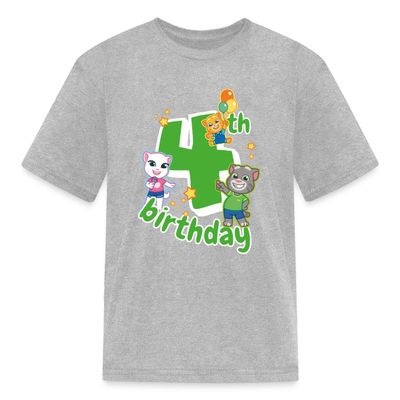 Spreadshirt Talking Tom & Friends 4th Birthday Kid's T-Shirt, L, Heather Gray