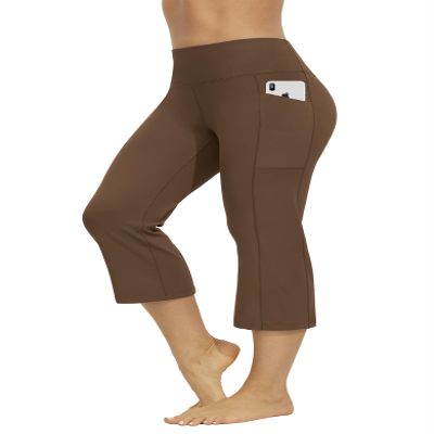 AFITNE Capri Pants for Women Bootcut Yoga Pants with Pockets High Waisted Flare Workout Bootleg Yoga Crop Flared Athletic Gym Pants Lignt Khaki - M