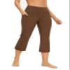 AFITNE Capri Pants for Women Bootcut Yoga Pants with Pockets High Waisted Flare Workout Bootleg Yoga Crop Flared Athletic Gym Pants Lignt Khaki - M view 2