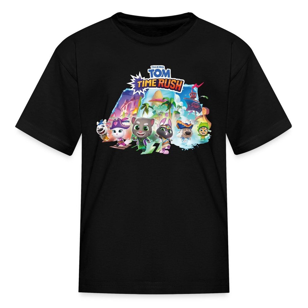 Spreadshirt Talking Tom Time Rush and The Magic Gate Kid's T-Shirt, M, Black