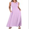 ANRABESS Women Summer Casual Sleeveless Maxi Sundress Button Fit & Flare A-Line Flowy Long Dresses 2026 Beach Outfits Light Purple Large view 2