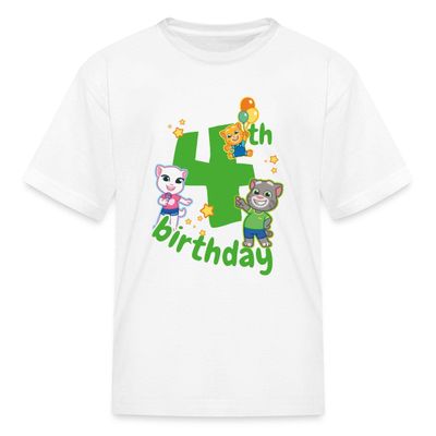 Spreadshirt Talking Tom & Friends 4th Birthday Kid's T-Shirt, XL, White