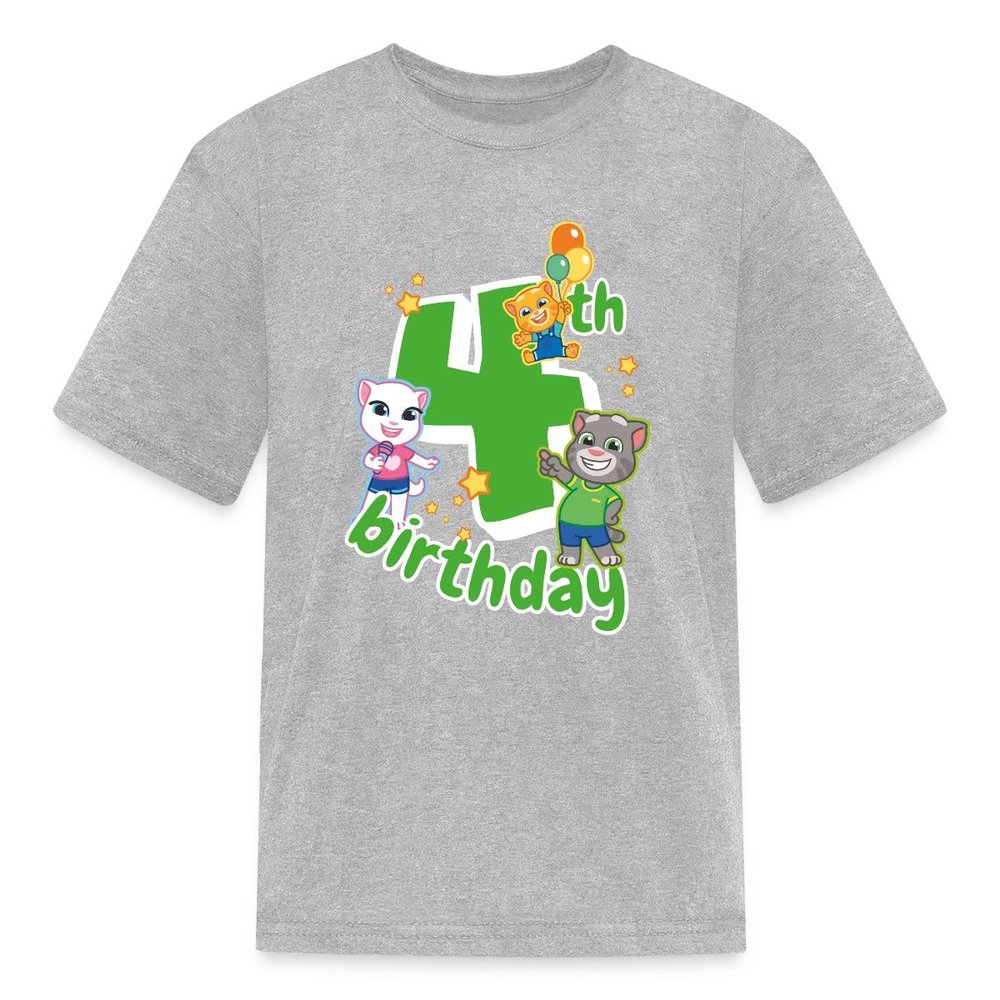 Spreadshirt Talking Tom & Friends 4th Birthday Kid's T-Shirt, S, Heather Gray