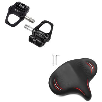 BUCKLOS Look Delta, SPD Spin Bike Bicycle Pedals - Compatible with Peloton & Shimano SPD and Comfortable Extra Wide Bike Seat Cushion for Women Men