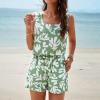2024 Women's 2 Piece Outfits Sleeveless Floral Print Sports Suits Vest and Shorts Pants Club Party Casual Blazer Sets view 4