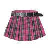 SANGTREE Women's Pleated Skirts Casual Buckle Belted Elastic Waist Tennis Skater Short Mini Skirt, 2# Mini Rose Red Plaid, US L view 1