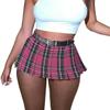 SANGTREE Women's Pleated Skirts Casual Buckle Belted Elastic Waist Tennis Skater Short Mini Skirt, 2# Mini Rose Red Plaid, US L view 2
