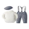 Abolai Baby Boys' 4 Pcs Suit Dress Clothes Infant Tuxedo Sets Shirt Collar Top+Strap Pants+Beret+Bow Tie 0-24M Style2 Grey 12-18M view 2