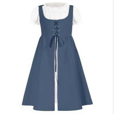 Girls Renaissance Dress Medieval A Line Maxi Dresses Grey Blue Size 7