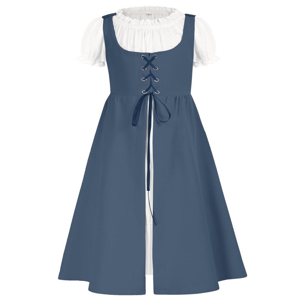 Girls Renaissance Dress Medieval A Line Maxi Dresses Grey Blue Size 7
