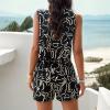 2024 Women's 2 Piece Outfits Sleeveless Floral Print Sports Suits Vest and Shorts Pants Club Party Casual Blazer Sets view 2