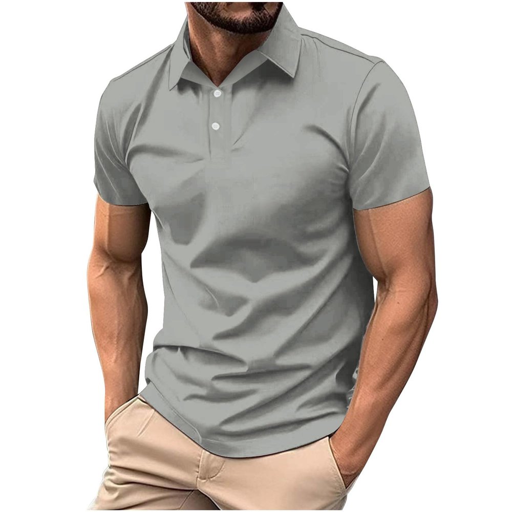 NineFit Basics Classic Polo Shirts for Men Casual Premium Short Sleeve Fitted Golf Tshirt Summer Business Collared Work Tops Lightweight Tee Gray, Large