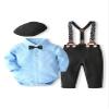 Abolai Baby Boys' 4 Pcs Suit Dress Clothes Infant Tuxedo Sets Shirt Collar Top+Strap Pants+Beret+Bow Tie 0-24M Style2 Blue 18-24M view 1