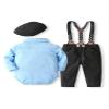 Abolai Baby Boys' 4 Pcs Suit Dress Clothes Infant Tuxedo Sets Shirt Collar Top+Strap Pants+Beret+Bow Tie 0-24M Style2 Blue 18-24M view 2
