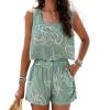 2024 Women's 2 Piece Outfits Sleeveless Floral Print Sports Suits Vest and Shorts Pants Club Party Casual Blazer Sets view 2