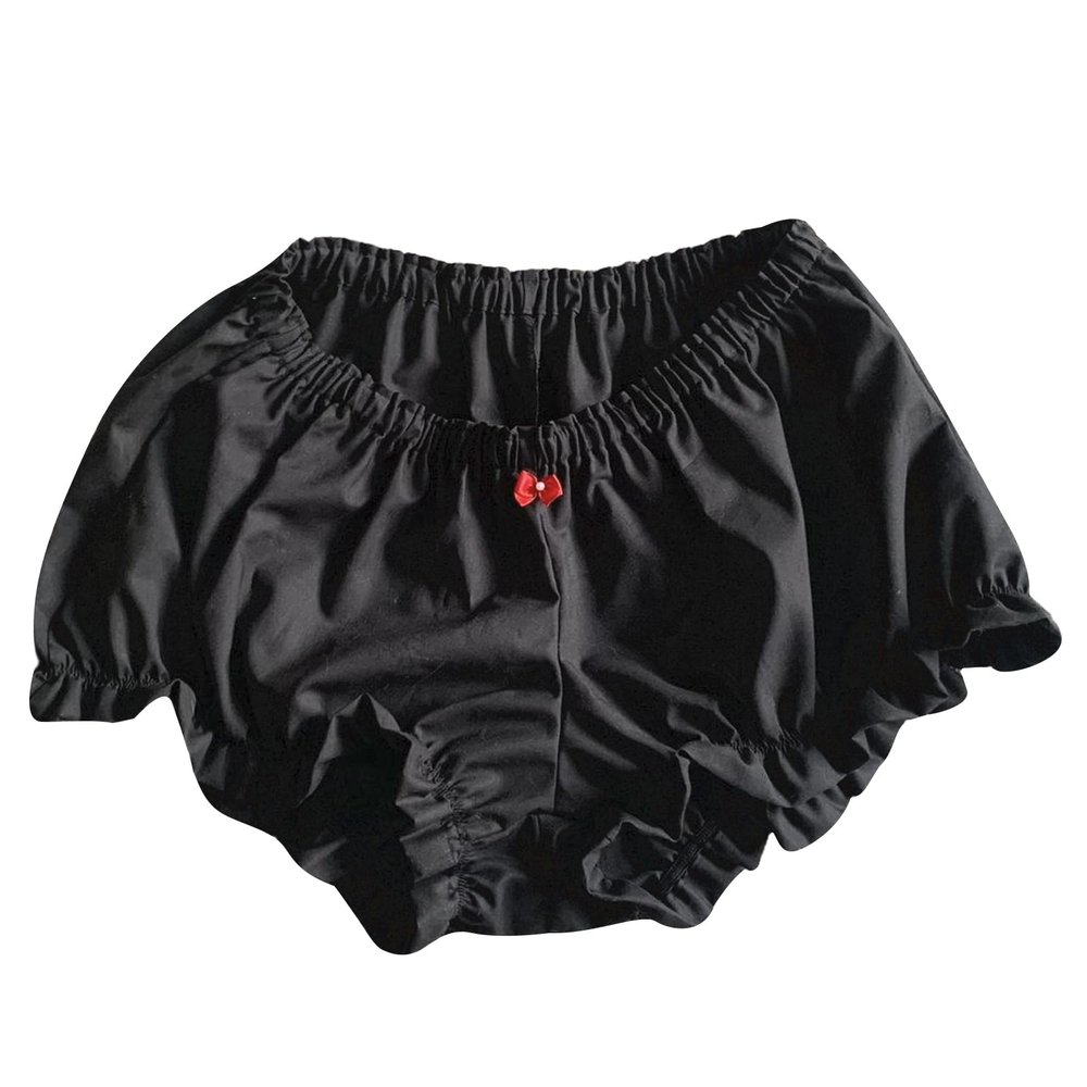 NUFIWI Women Gingham Boy Shorts Smocked Plaid Bloomers Cute Frill Ruffle Sexy Micro Shorts Bottoms Y2k Pettipants(G313 Solid Black,M)