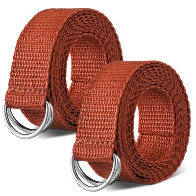 Seematn Web Football Belt 52 Inches Football Pants Belt D Ring Belts for Men Women Youth Boys Kids Girls(Brown,2 Pcs)