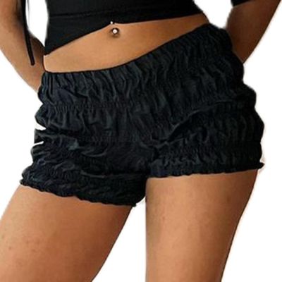 NUFIWI Women Gingham Boy Shorts Smocked Plaid Bloomers Cute Frill Ruffle Sexy Micro Shorts Bottoms Y2k Pettipants(C156 Black,S)